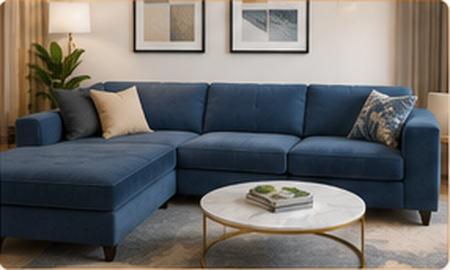 Custom blue L-shape sofa